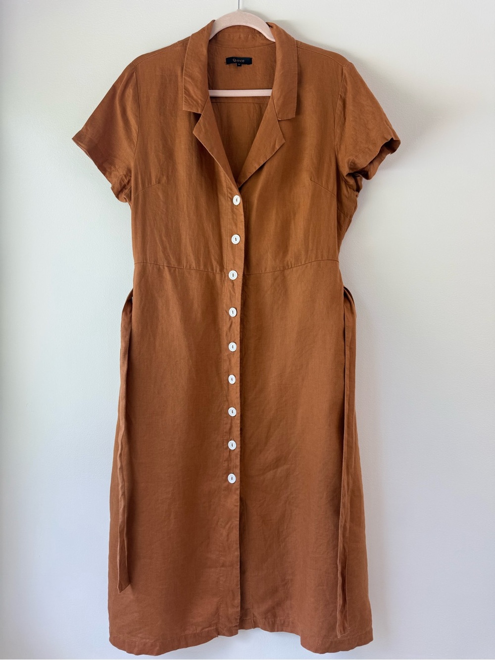 Quince linen button front dress Terracotta SzM - Picture 2 of 14